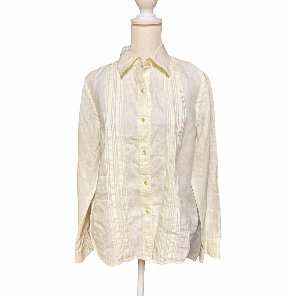Lauren Ralph Lauren White Linen Button-Down Shirt Long Sleeve Petite P/M